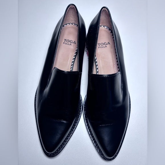 ✨SOLD Toga Pulla Black Leather Fur Stud Western Embellished Slip On Loafers Size - Picture 3 of 9
